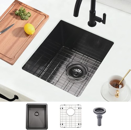 Sleek 15x17 Black Undermount Bar Sink - 16 Gauge Stainless Steel Design - Picture 3 of 11
