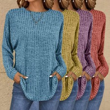 Women Baggy Tunic Tops Ribbed T Shirt Long Sleeve Ladies Casual Blouse Pullover