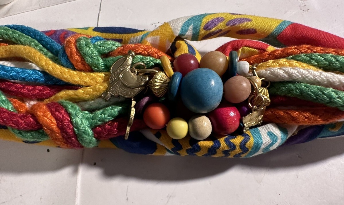 Rhea Vintage 1980s Braided Rope Bright Beads Charms Belt | eBay