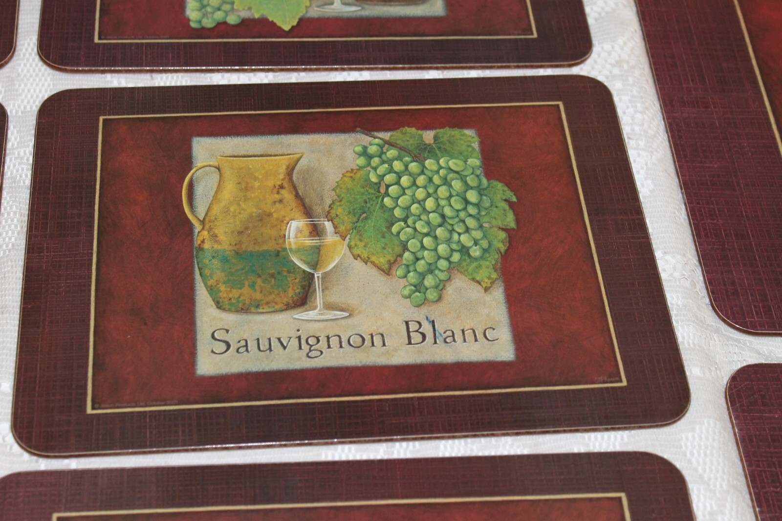 Set of 8 Vintage Jason “Vinotica” Red & White Wine Themed Placemats