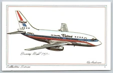 United Airlines Boeing 737 Airplane Postcard-Roy Anderson Vintage aviation art