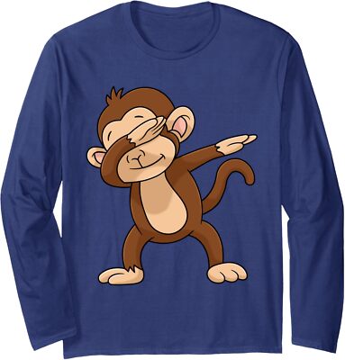 Monkey Happy Funny Cool Present Gift Nice Cute Animal Long Sleeve Tshirt