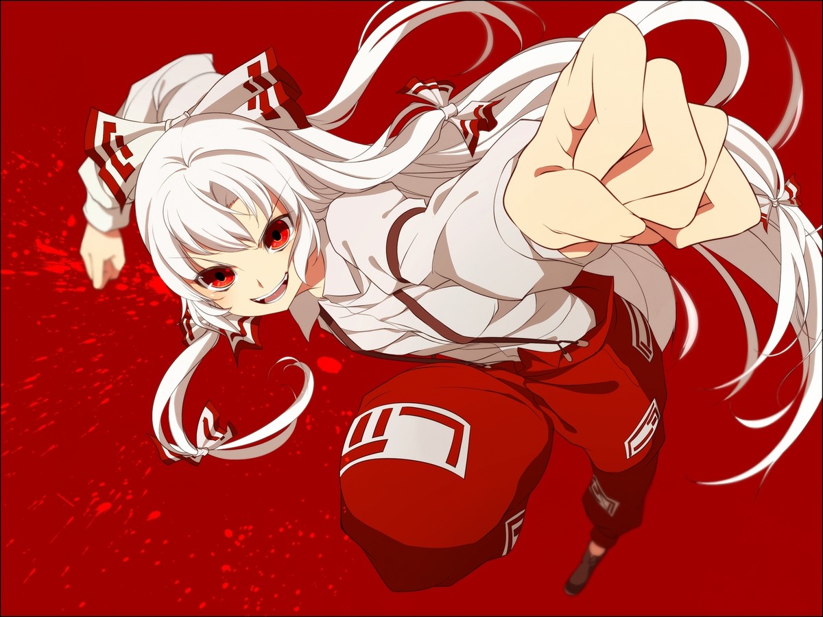 Anime touhou bow fujiwara no mokou long hair red Custom