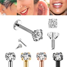 16G PRONG SET TINY 2MM CZ INTERNALLY THREADED LABRET STUD EAR TRAGUS DAITH RING