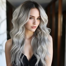 Long Gray Wigs for Women Ombre Grey wigs for Black Women Synthetic Wigs 23inch