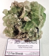 GREEN FLUORITE & CALCITE. XIANGHUALING MINE, LINWU, HUNAN PROVINCE, CHINA.