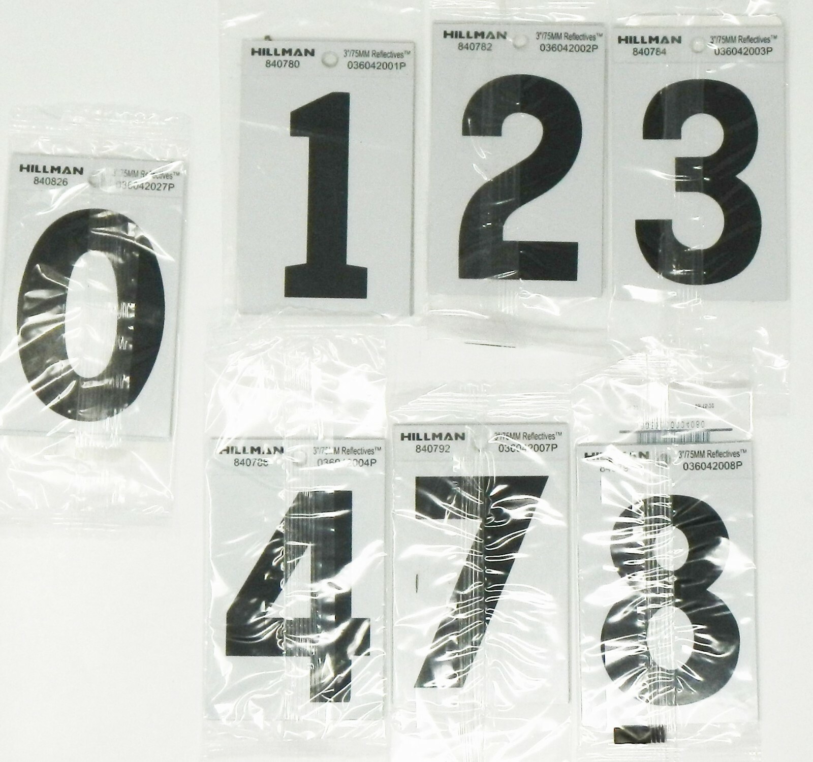 Hillman Mylar Reflective Silver and Black 3" Self-Adhesive Numbers 6 Pack