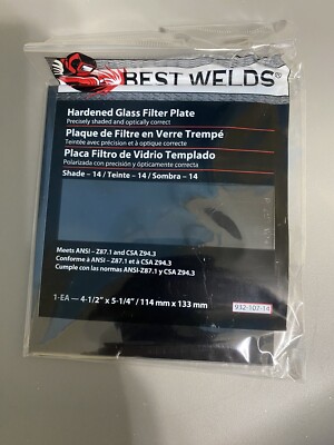 Solar Eclipse Best Welds Glass Filter Plate, Shade 14, 4-1/2 X 5-1/4 In, Green