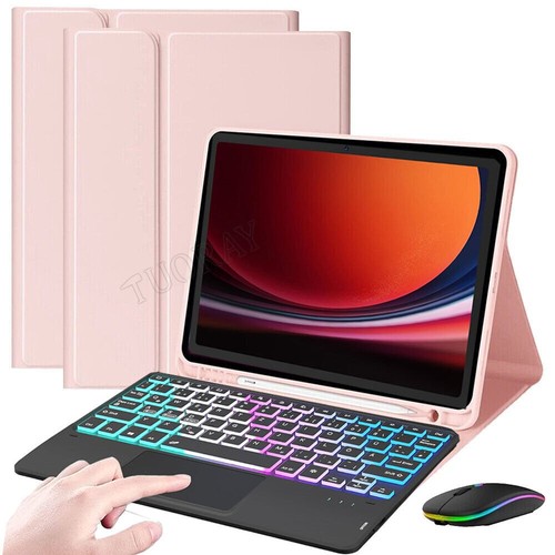 für Samsung Galaxy Tab S9 FE S8 A9+ A8 A7 QWERTZ Tastatur Beleuchtet Maus Hülle - Afbeelding 7 van 53