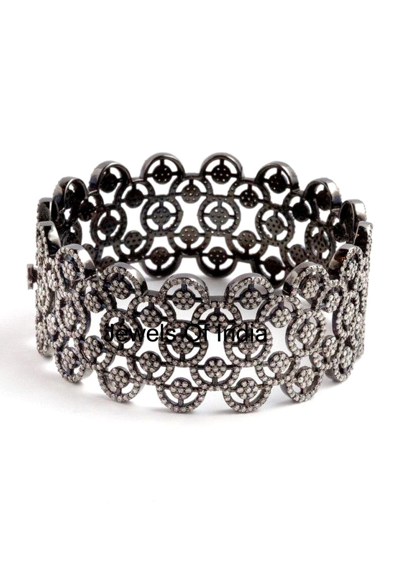 Bangle Natural Rosecut Diamond 925 Sterling Silver Victorian Bangle Jewelry-image