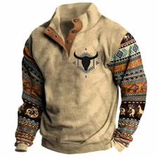 Men's Western Aztec Sweatshirts Pullover Ethnic Print Graphic Hoodies