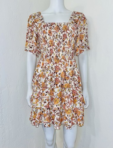 Chelsea & Violet Golden Floral Crepe Smock Tier Fit Flare Dress Size XS? EUC - Picture 2 of 16