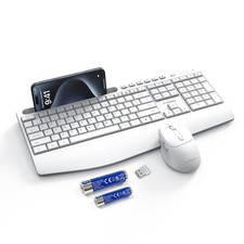 White Full Sized 2.4G Wireless Keyboard And Optical Mouse Combo Wrist Rest Kit