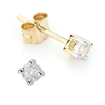 Soliatire-Ohrstecker 9 kt Gold Jewelco London rund 15 Teile Diamant 4 Krallen