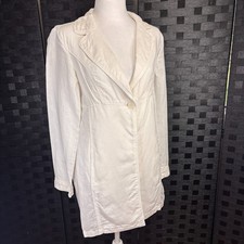 Women's 100 Linen Single Button Long Blazer Sz 36/S Ivory Pockets Career Preppy