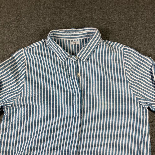 Tulip Seersucker Tunic Shirt Womens S Blue White Striped Coastal Button Back - Picture 2 of 8
