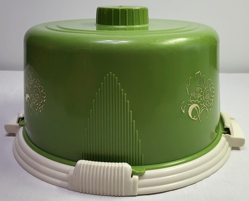 Vintage Trans Spec Co. Locklift Cake Carrier Keeper Green & Cream Gold Floral