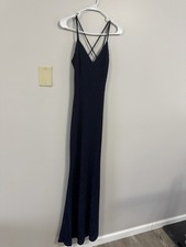 Windsor XL Navy Blue Glitter A-Line Long Dress V-Neck Spaghetti Strap Lace-Up