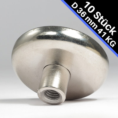 10x Neodym Magnet Topfmagnet Flachgreifer D 36mm 41Kg Stark mit M6 Gewinde