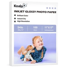 100 Sheets 11x17" 30LB Koala Glossy Thin Inkjet Paper for DYE INK 115gsm