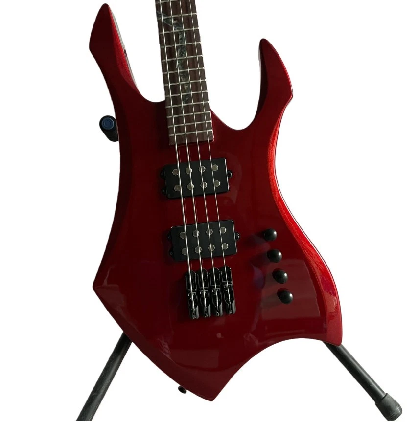 Hot Sale Metallic Red Crow Electric Bass Abalone Snake Inlay Rosewood Fretboard - Image 4 of 4