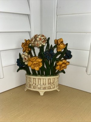 John Wright Cast Iron Door Stop Daffodils & Narcissus Marked J.W. 52-575
