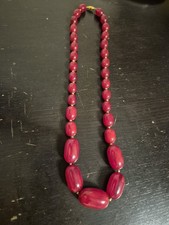 ANTIKE Collier Sautoir KIRSCH BERNSTEIN BAKELIT PERLEN HALSKETTE MARMORIERT 85G