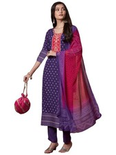 GoSriKi Women's Rayon Viscose Printed Straight Kurta with Pant Dupatta