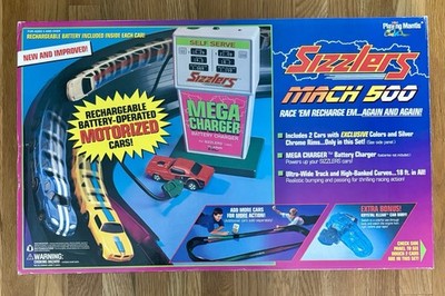 Playing Mantis SIZZLERS Mach 500 Race Track Complete With 3 Cars Working OpenBox