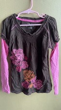 YOUTH GIRLS CHEROKEE LONG SLEEVE SHIRT BROWN MEDIUM FLORAL