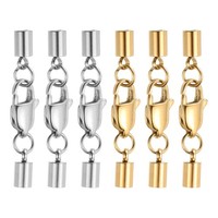 6Er-Set Lederendkappen 3Mm Mit Karabinerhaken FüR Schmuck, Silber/Gold
