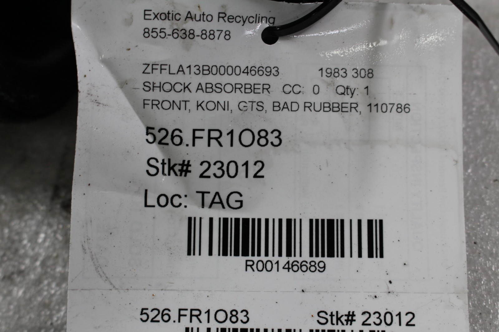 Ferrari 308, Front Shock Absorber w/Spring, Bad Rubber, Used, P/N 110786