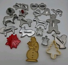 21 Vintage Cookie Cutters Aluminum/Plastic Handles Assorted Shapes Animals