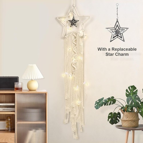 Boho Macrame Star Wall Hanging with Lights – Dreamcatcher Decor Bedroom Gift - Picture 2 of 2
