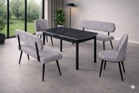 Tisch 2X StüHle Bank Mit RüCkenlehne Esszimmer Stil Modern Farbe Grau