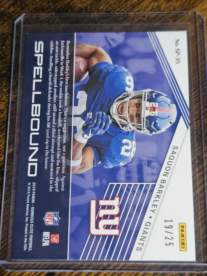 2019 Panini Donruss Elite Saquon Barkley SPELLBOUND "A"- ORANGE Prizm #d 19/25 - Image 2 of 2