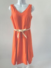 David Meister Orange Cotton, Sz 6 Fit and Flare Midi Sleeveless Dress (b49)