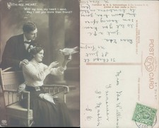 Couple with pigeons EA Schwerdtfeger Co 1906 postmark Romance Animals