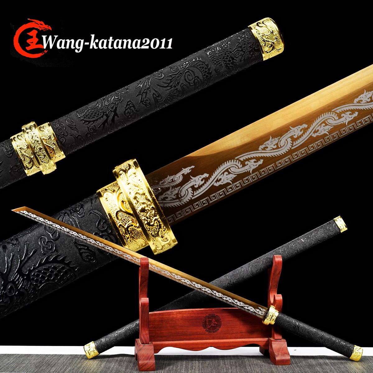 Black&Gold Ninja Sword 9260 Spring Steel Battle Ready Japanese Straight Ninjato