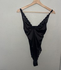 Out From Under Urban Outfitters Black Satin  Lace Bodysuit Women  s Size Small