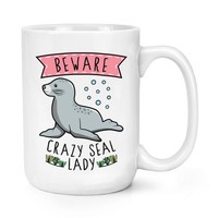 Beware VerrüCkte Dichtung Damen 426Ml Groß Becher Tasse - Lustig Tiere Meer Süß