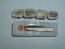 WHITE LUCITE HAIR CLIP  WHITE WITH GOLD ACCENT BARRETTE UP DO HAIR ACCESSORY