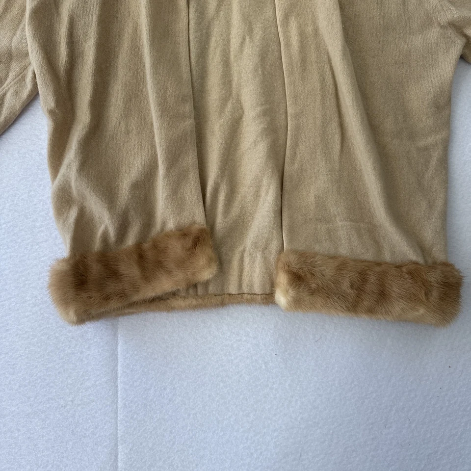Cárdigan de Colección Dalton Ribete de Piel de Cachemira Años 50 Piel de Leimán Beige Tostado Visón Suéter-S Foto 4 de 4