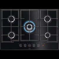 AEG HKB75450NB 5-Burner Gas Hob Black Glass Built-In Knob Control Display