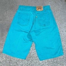 Vintage Levis Orange Tab 550 Relaxed Fit Teal Denim Shorts Size 30 Made In USA