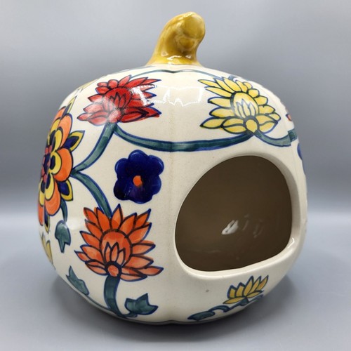 Martha Stewart Jack O Lantern Candle Holder Tea Light Ceramic Pumpkin Floral 9" - Picture 6 of 14