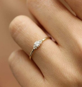 Authentic 1.40Ct Moissanite Round Cut Petite Minimalist Engagement Ring Yellow Gold Plated