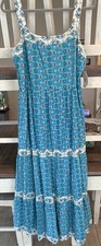 NWT Harlow & Rose Women SZ L Turquoise Blue Floral Smocked Midi Dress