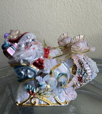 Mark Roberts Santa Seahorse Sleigh Glass Christmas Ornament Nautical NWT