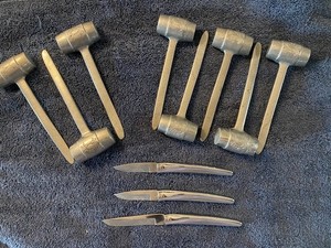 Vintage Pewter Lobster / Crab Mallet Hammer Lot Of 8 w/3 Carvel Hall Knives